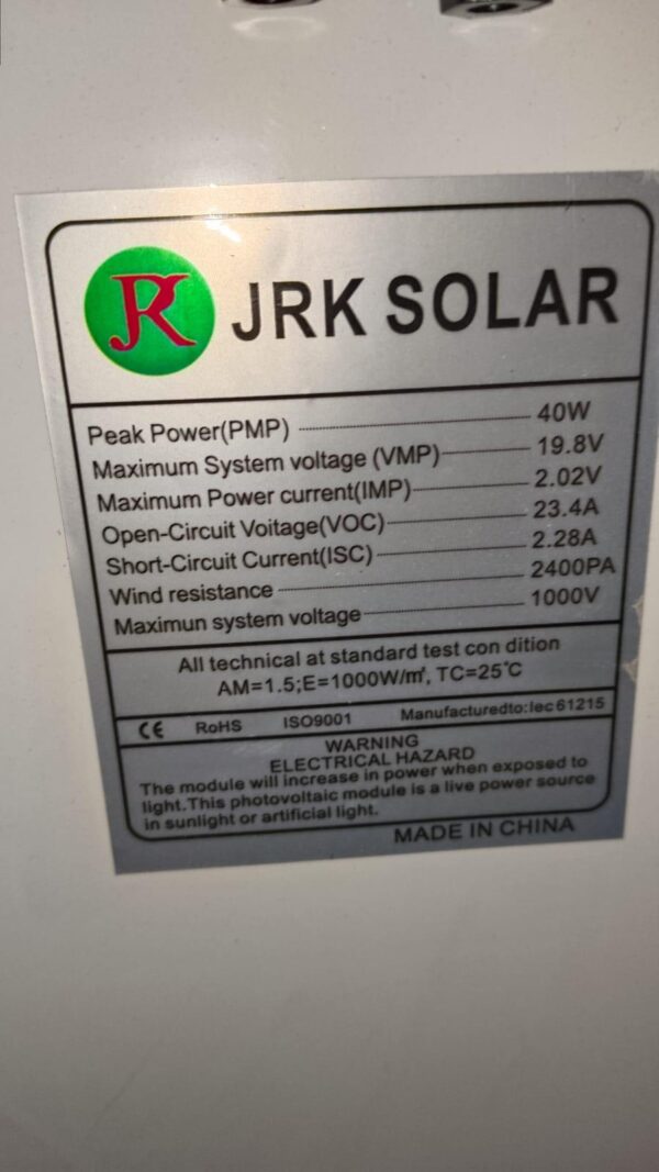 Mono Crystalline JRK 40Wp - Image 3